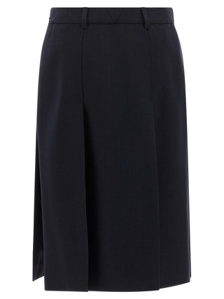Blue Virgin Wool Midi Skirt