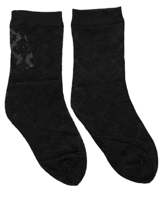 Black Floral Nylon Stretch Mid Calf Socks