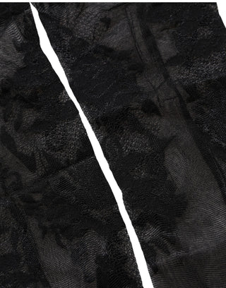 Black Floral Nylon Stretch Over The Calf Socks