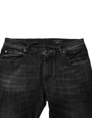 Dark Gray Washed Cotton Skinny Men Denim Jeans