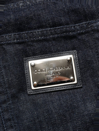 Dark Blue Relaxed Wide Leg Cotton Denim Jeans