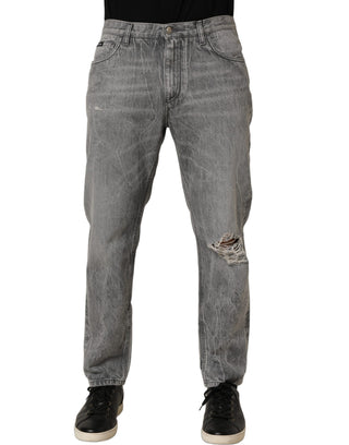 Grey Distressed Straight Leg Men Denim Jeans