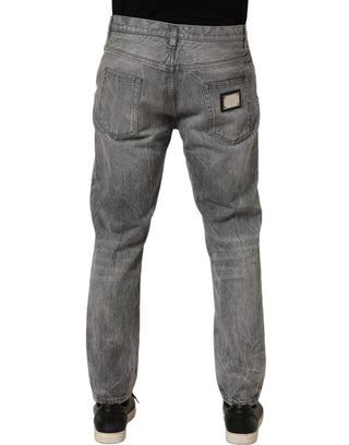 Grey Distressed Straight Leg Men Denim Jeans