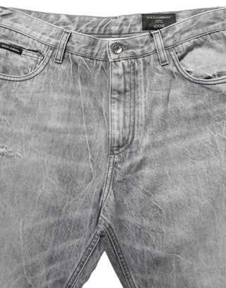Grey Distressed Straight Leg Men Denim Jeans