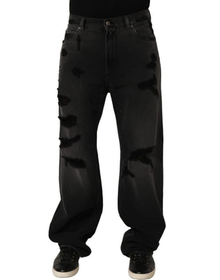 Dark Gray Distressed Oversize Men Denim Jeans