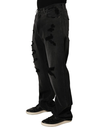Dark Gray Distressed Oversize Men Denim Jeans