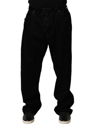 Black Cotton Relaxed Wide Leg Men Denim Jeans