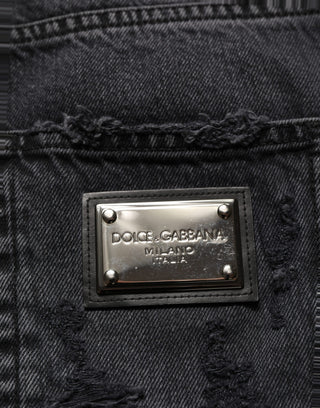 Dark Gray Cotton Ripped Men Denim Jeans