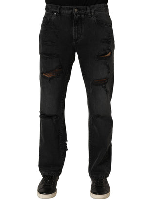 Dark Gray Cotton Ripped Men Denim Jeans