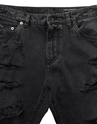 Dark Gray Cotton Ripped Men Denim Jeans
