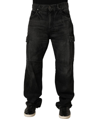 Dark Gray Cotton Baggy Cargo Men Denim Jeans