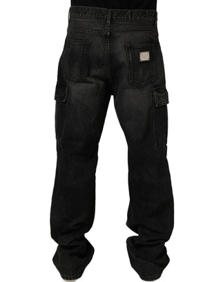 Dark Gray Cotton Baggy Cargo Men Denim Jeans