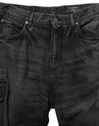 Dark Gray Cotton Baggy Cargo Men Denim Jeans