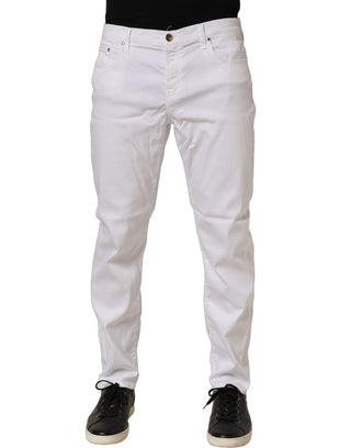 White Skinny Fit Mid Waist Men Denim Trouser Jeans