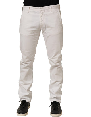White Cotton Slim Pants Men Denim Jeans