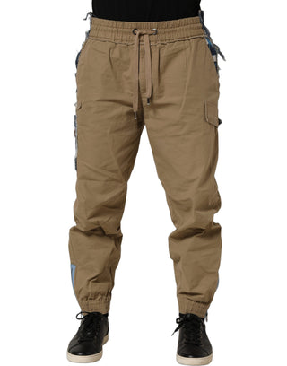Beige Cotton Cargo Drawstring Trouser Pants
