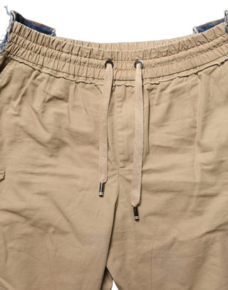 Beige Cotton Cargo Drawstring Trouser Pants