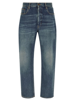 Blue Cotton Straight-Leg Jeans