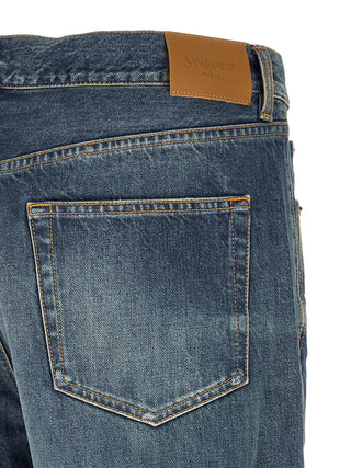 Blue Cotton Straight-Leg Jeans