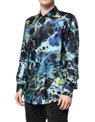 Blue Marble Print MARTINI Dress Formal Shirt