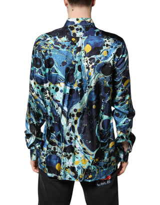 Blue Marble Print MARTINI Dress Formal Shirt