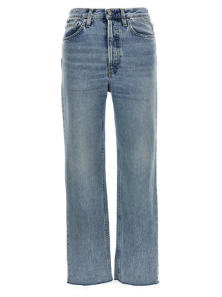 Blue Cotton Straight-Leg Jeans