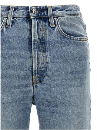 Blue Cotton Straight-Leg Jeans