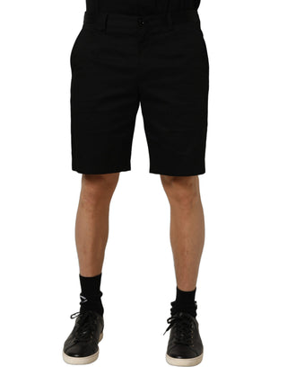 Black Cotton Mid Waist Men Bermuda Shorts