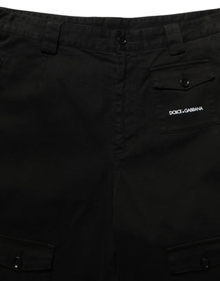 Black Cotton Mid Waist Men Cargo Shorts