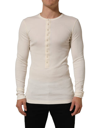 Off White Cotton Henley Long Sleeves T-shirt