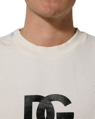 White Cotton Crew Neck Men Sweatshirt Sweater