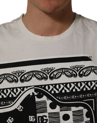 White Bandana Print Cotton Crew Neck T-shirt