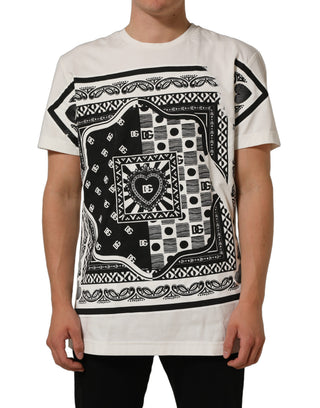 White Bandana Print Cotton Crew Neck T-shirt