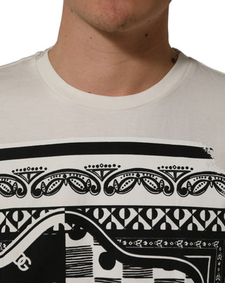 White Bandana Print Cotton Crew Neck T-shirt