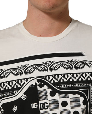 White Bandana Print Cotton Crew Neck T-shirt