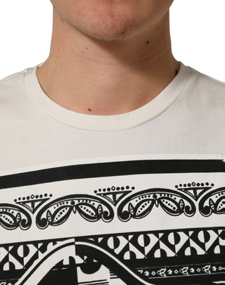 White Bandana Print Cotton Crew Neck T-shirt