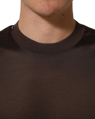 Brown Silk Crew Neck Short Sleeves T-shirt