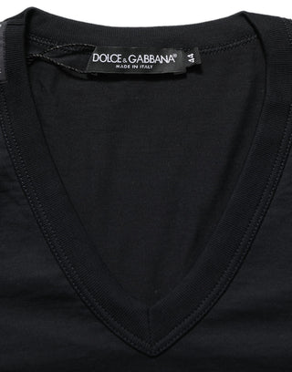 Dark Blue Cotton V-Neck Short Sleeve T-shirt