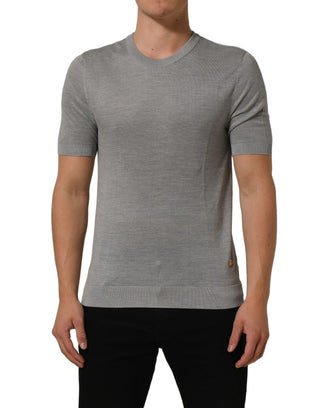 Gray Silk Crew Neck Short Sleeves T-shirt