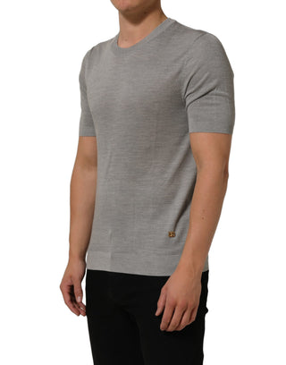 Gray Silk Crew Neck Short Sleeves T-shirt