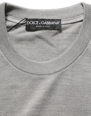 Gray Silk Crew Neck Short Sleeves T-shirt