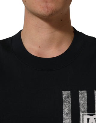 Blue Striped Print Cotton Crew Neck  T-shirt