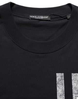 Blue Striped Print Cotton Crew Neck  T-shirt