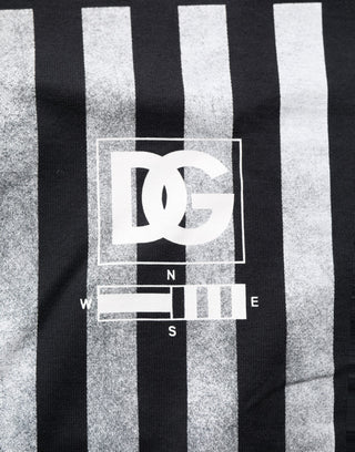 Blue Striped Print Cotton Crew Neck T-shirt
