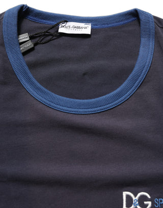 Dark Blue Cotton Stretch Round Neck T-shirt