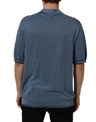 Blue Cotton Collared Short Sleeves T-shirt