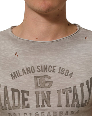 Light Gray Graphic Print Distressed T-shirt