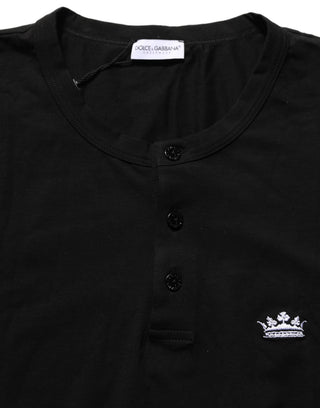 Black Crown Short Sleeved Henley Men T-shirt