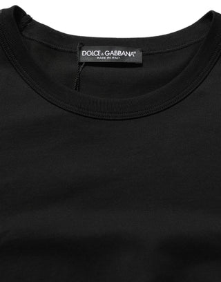 Black Cotton Crew Neck Short Sleeve T-shirt