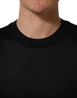 Blue Cotton Crew Neck Short Sleeve T-shirt